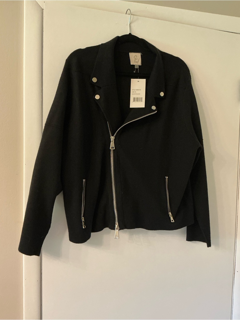 Sioni Black Asymmetrical Zip Knit Bomber Jacket